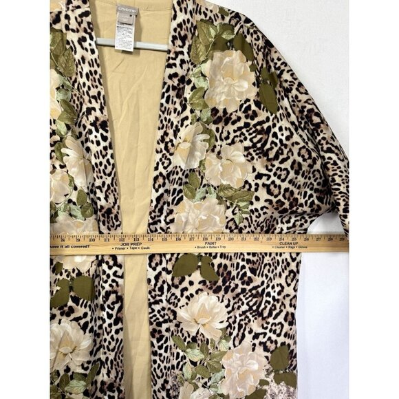 Chicos Ruana Wrap Kimono Size L/XL Brown Tan Floral Animal Print Poncho Silky - Picture 9 of 12